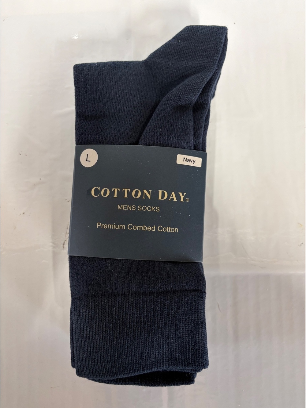 Cotton Day Men's Navy Crew Socks Large Size 3 Pack Premium Combed Cotton